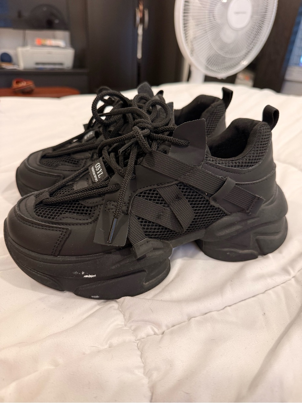 Chunky Black Mesh Platform Sneakers